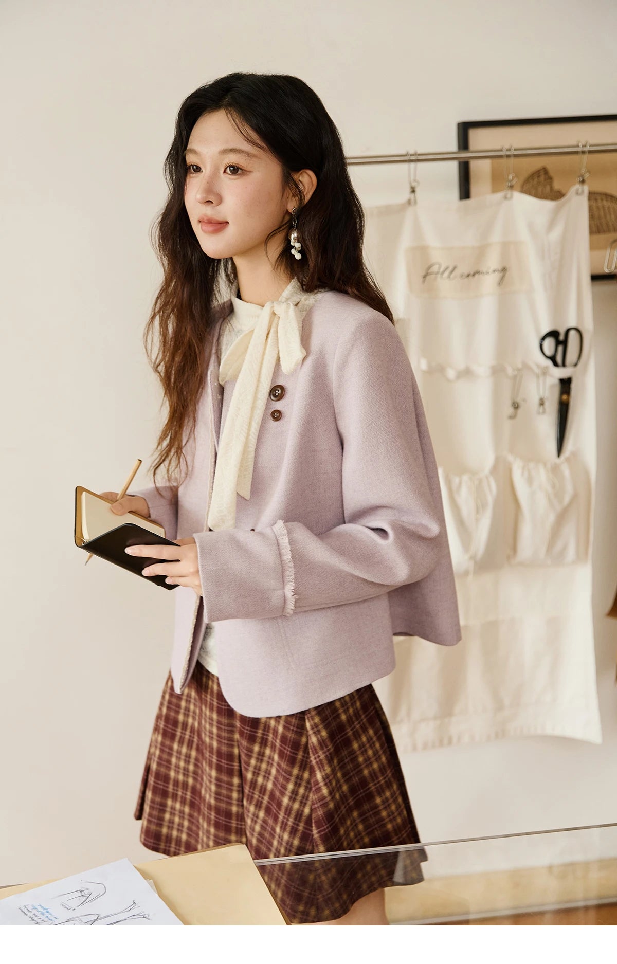 MISHOW Purple Woolen Coat Slanted Placket Splicing Lace Shoulder Pads MXE47W0840