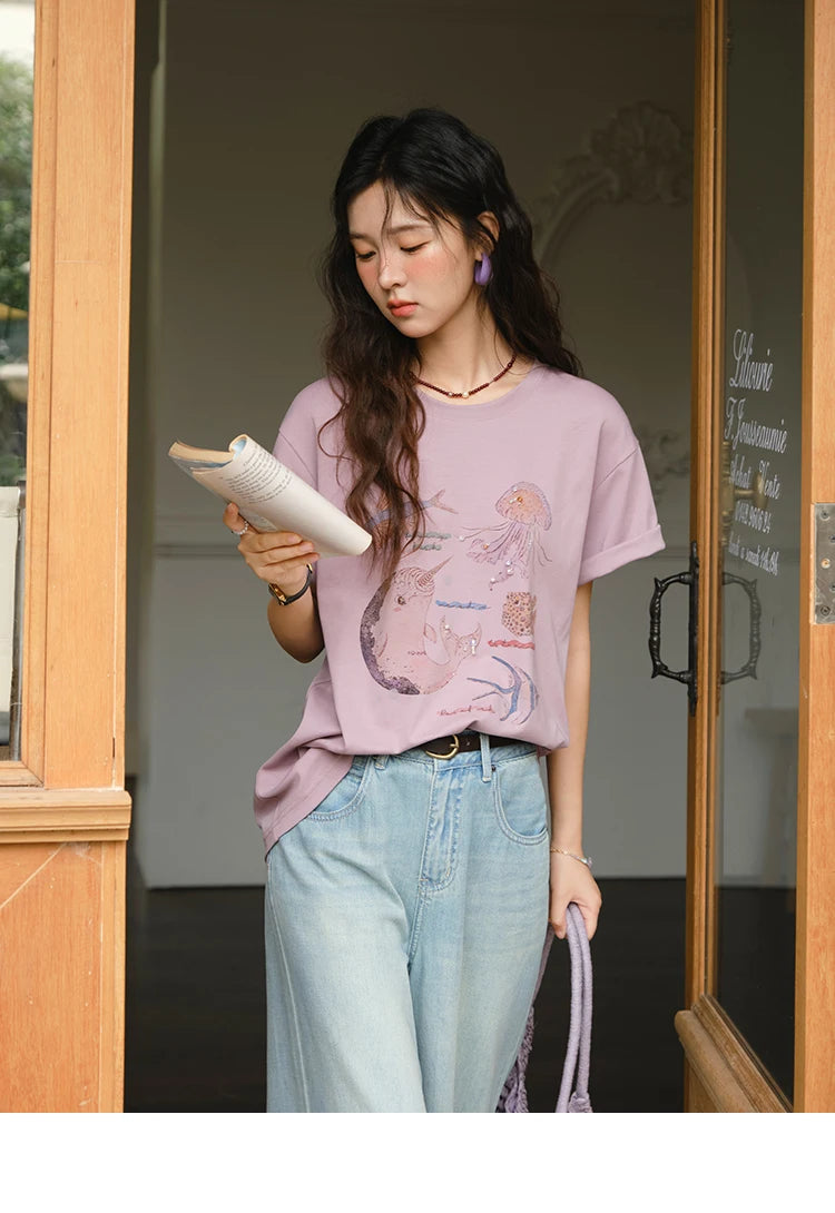 Mishow Cartoon Print Loose Cotton Tee MXE36T0575