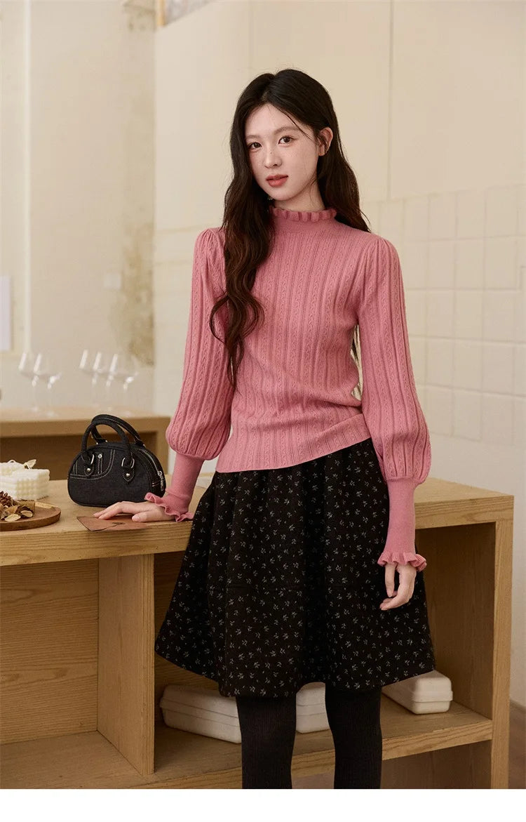 Mishow Half Turtleneck Ruffle Lantern Sleeve Top MXE93Z2810