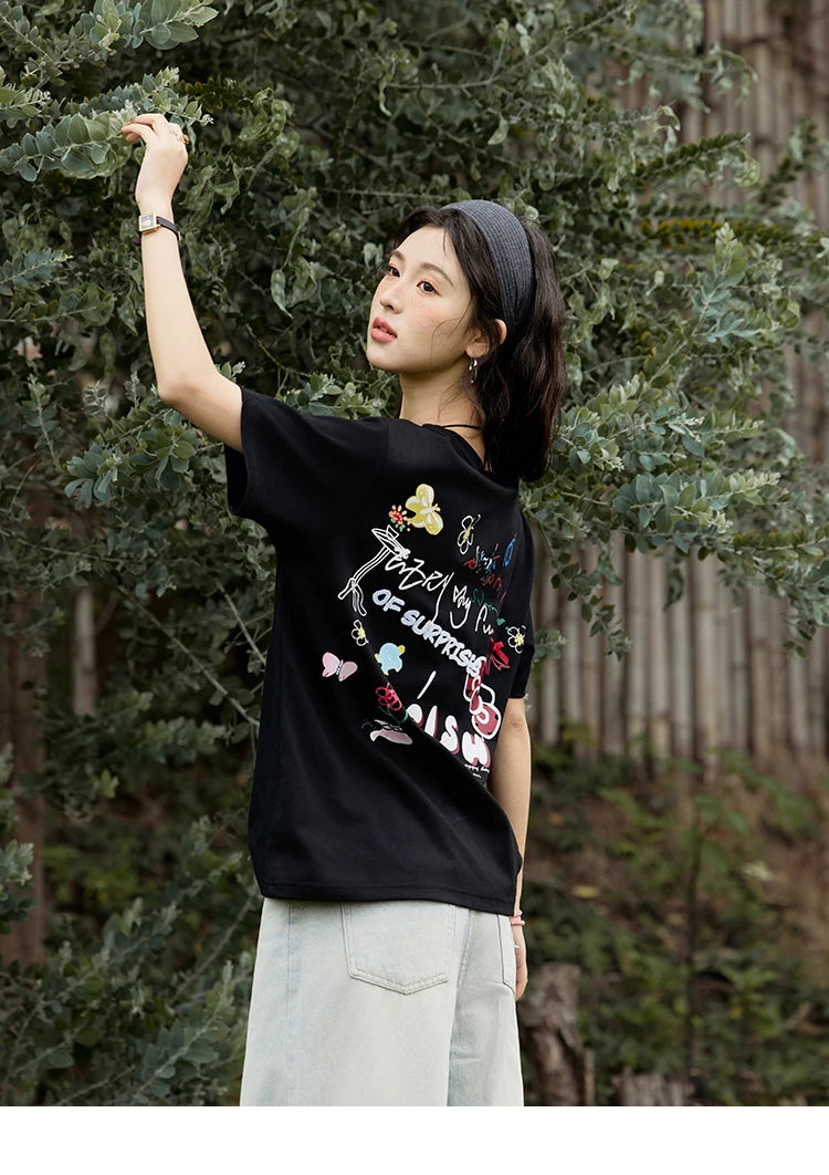 Mishow Graffiti Letter Print Round Neck Tee MXE15T0475