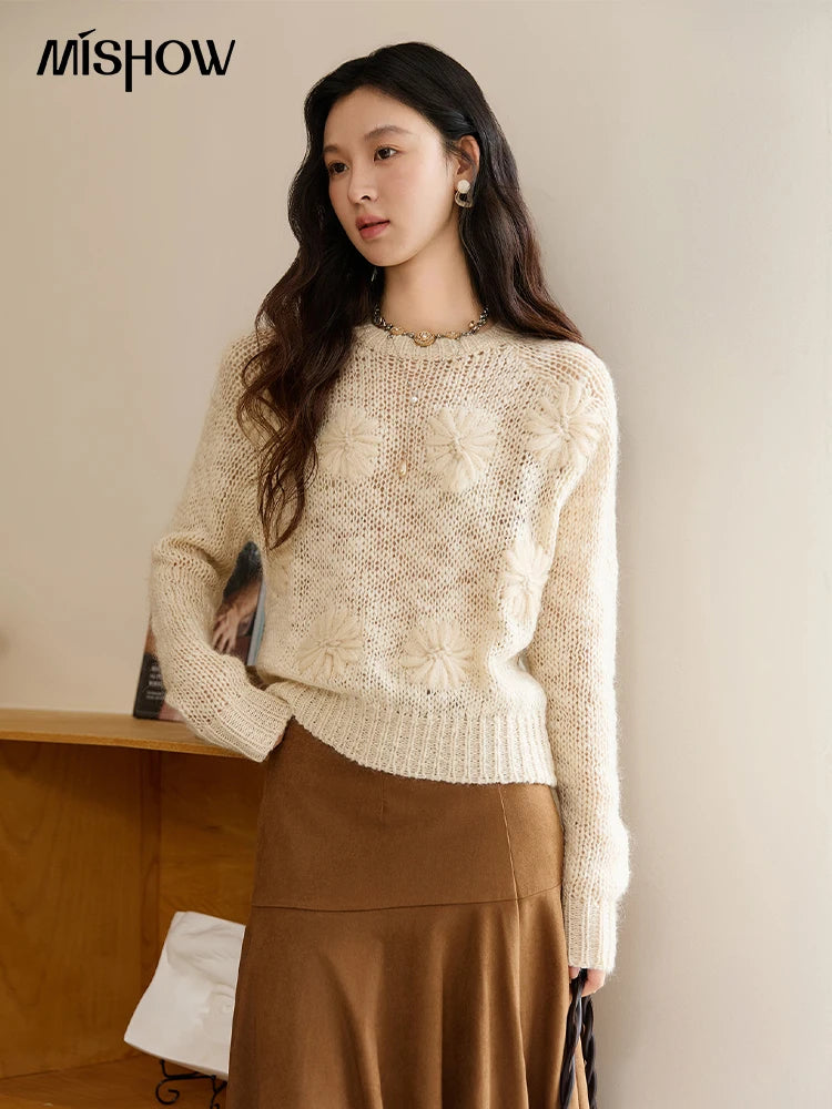 Mishow Apricot Hook Flower Wool Blend Lazy Sweater MXE47Z2577