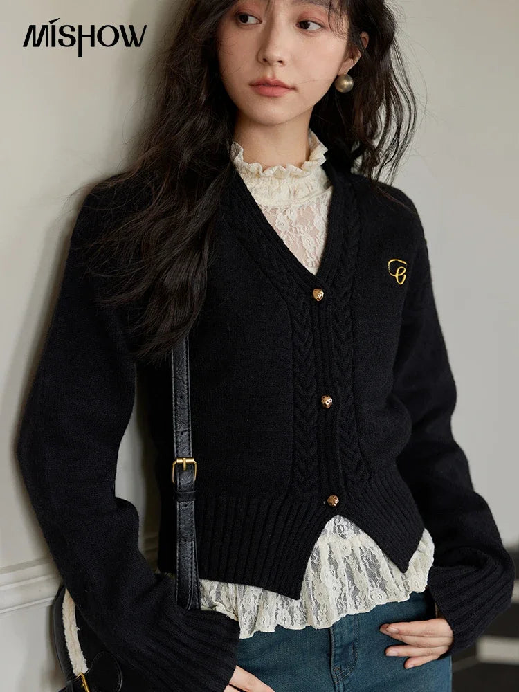 Mishow Elegant V-Neck Vintage Short Cardigan MXD48Z0848