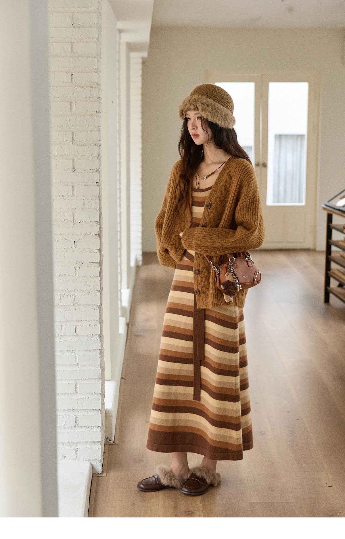 Mishow Retro Striped Suspender Knit Dress MXE86L2532