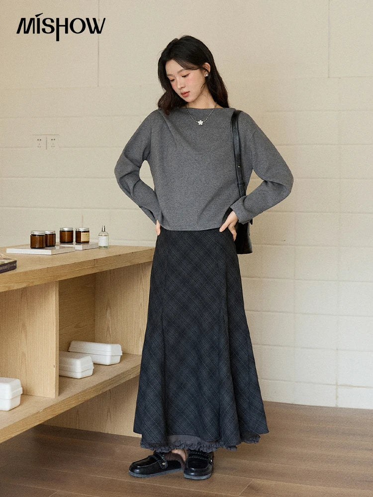 Mishow Gray French Diagonal Placket Knit Pullover MXE86Z2744
