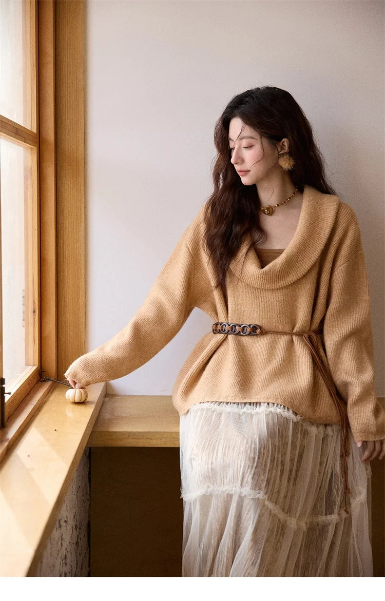 Mishow Orange French Style Sweater with Vest & Belt Set MXE86T1437