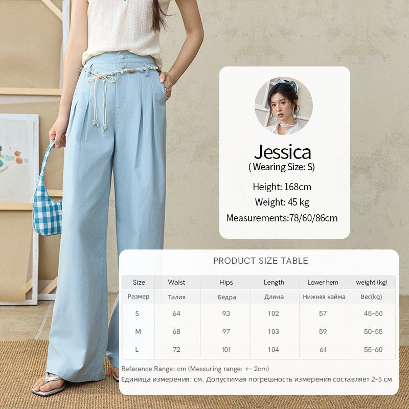 MISHOW Sea Salt Blue Wide Leg Pants Contrasting Bead Belt MXE35K0931