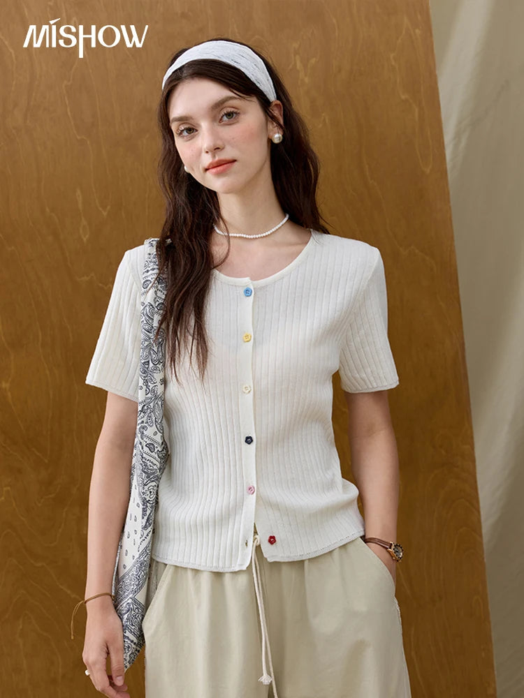Mishow Short Sleeve Round Neck Summer Cardigan MXE34Z1268