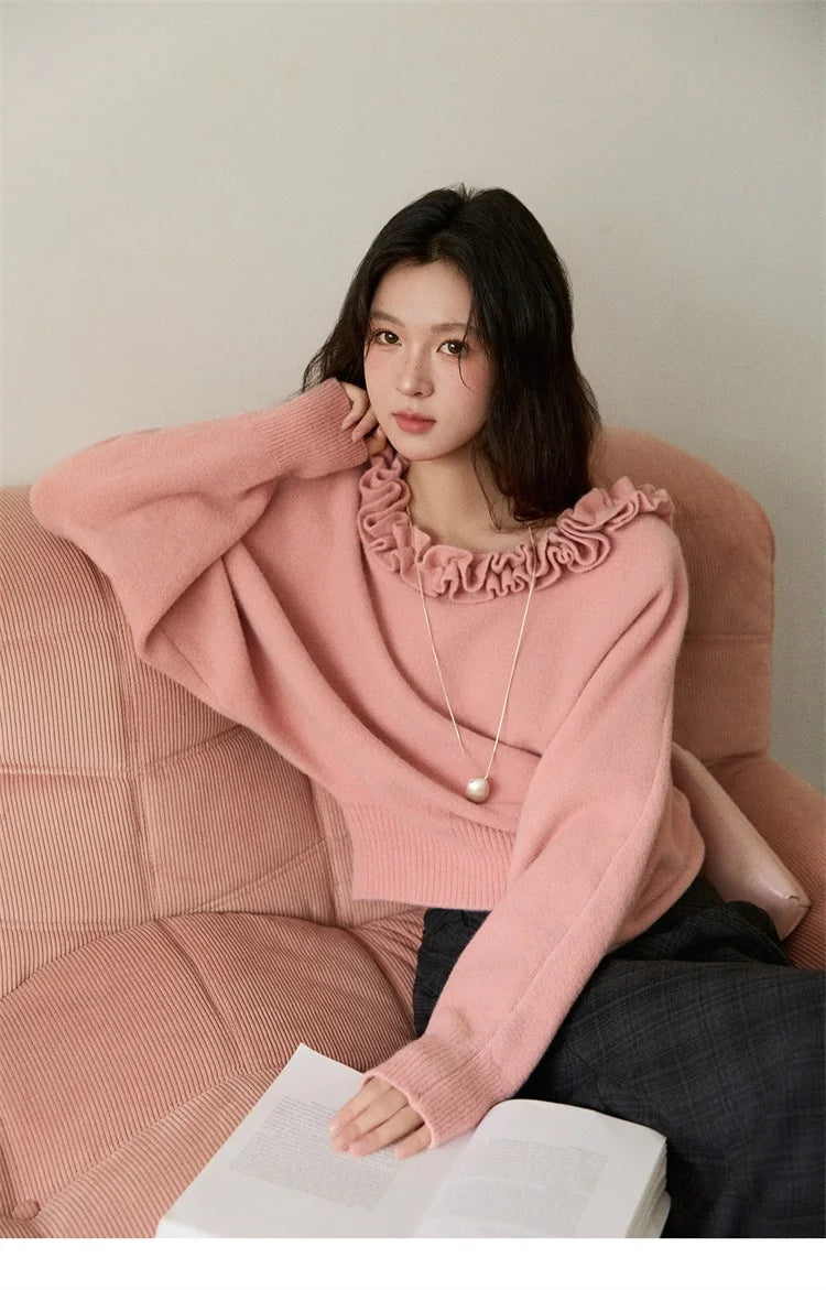 Mishow Orange Lotus Edge Lantern Sleeve Pullover MXE86Z2726