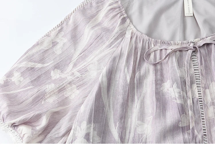 Mishow Print U-Neck Lace Hollow Chiffon Dress MXE32L2164