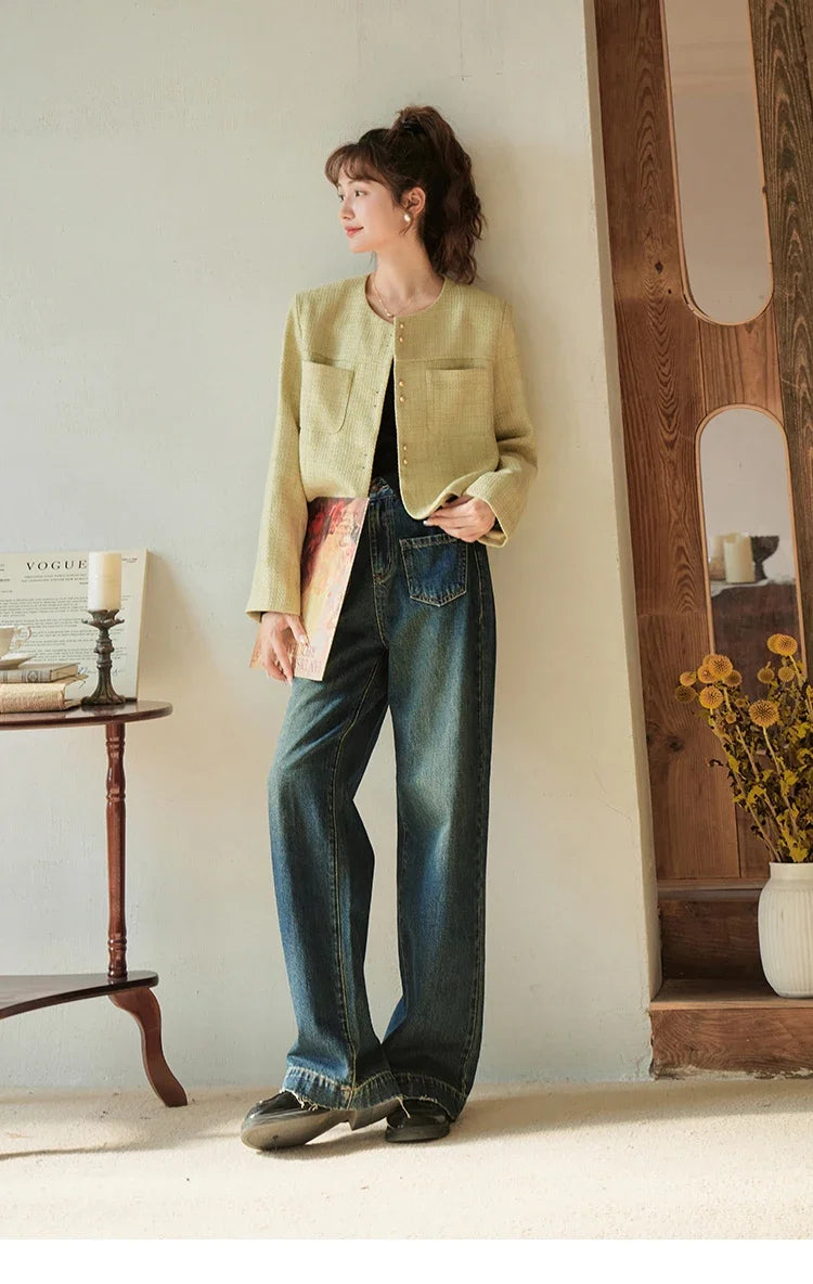 Mishow Retro Round Neck Gold Button Jacket MXC44W0072