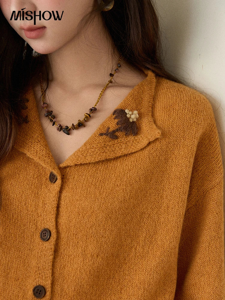 Mishow Orange Openwork Crochet Flared Sleeve Cardigan MXE87Z2685