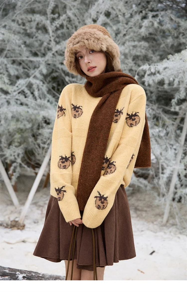 Mishow Funny Pineapple Jacquard Round Neck Cardigan MXE87Z2752