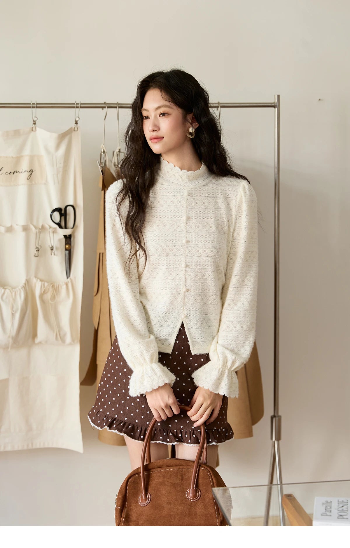 Mishow Elegant Half-High Collar Lace Shirt MXE48X2501