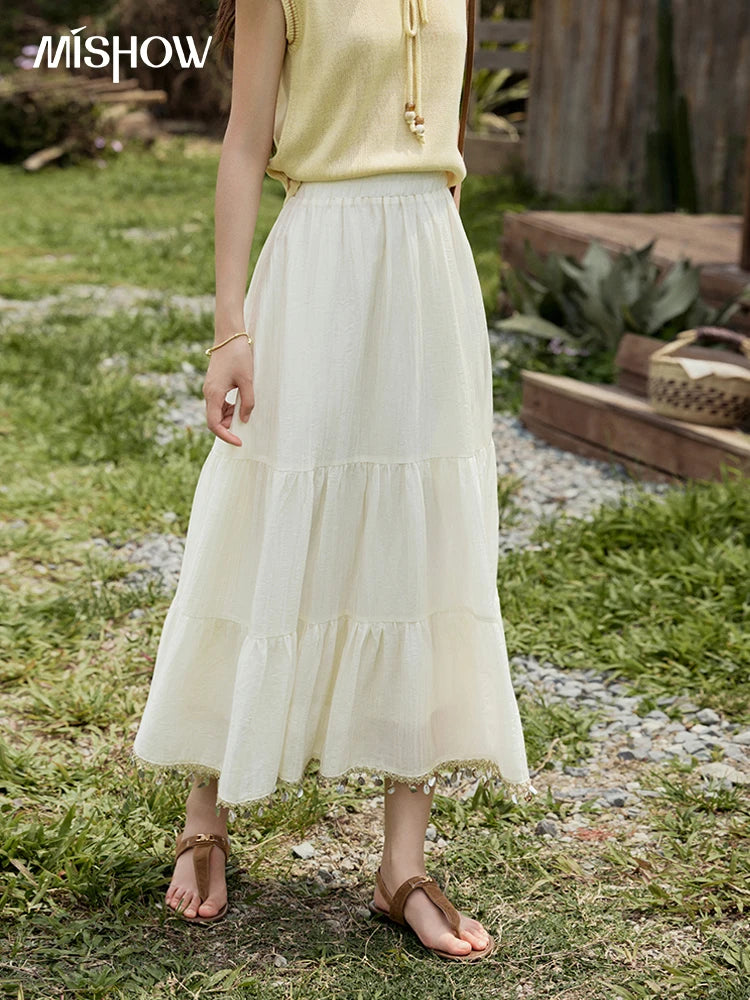 MISHOW Elastic Waist Shell Webbing A-Line Skirt Slimming MXE33B0708