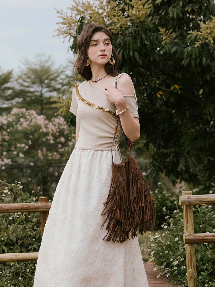 Mishow Off-Shoulder Knitted Patchwork Midi Dress MXE33L2207