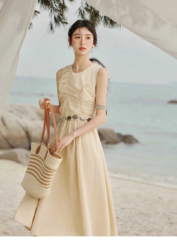 Mishow Solid Sleeveless Belted Office Dress MXE31L2188