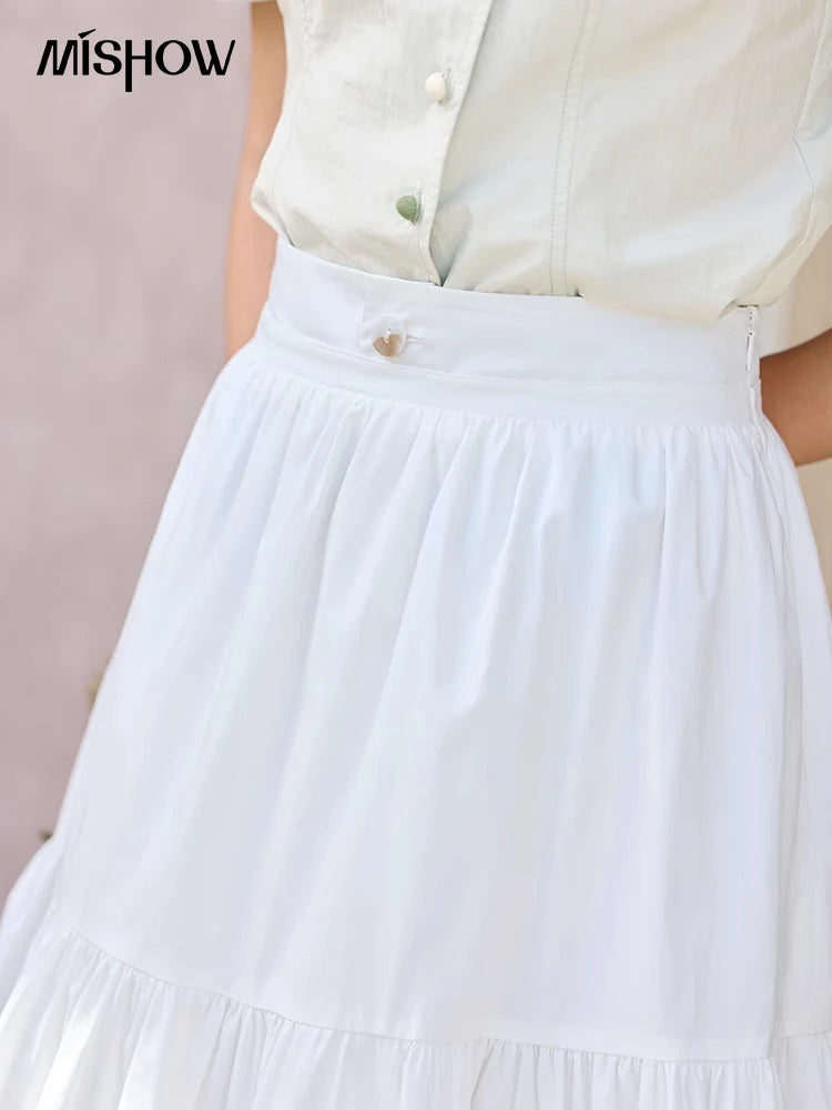 MISHOW Double Layered Waist Skirt Flower Bud Shell Button MXE32B0715