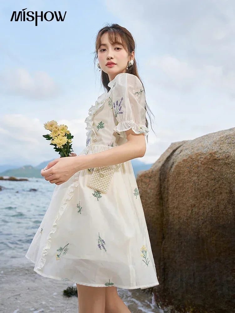 Mishow Fairycore Floral Flare Sleeve Ruffled Dress MXC38L1518