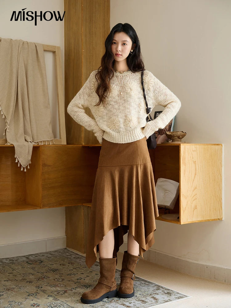 Mishow Apricot Hook Flower Wool Blend Lazy Sweater MXE47Z2577