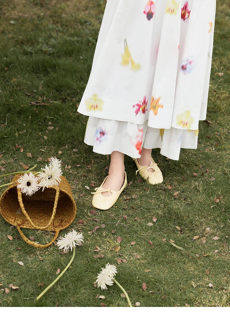 MISHOW White Background Flower Cotton Skirt High Waist A-LINE MXE32B0720