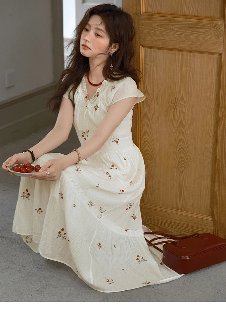 MISHOW V-Neck Chiffon Lace Embroidery Dress MXE39L2382