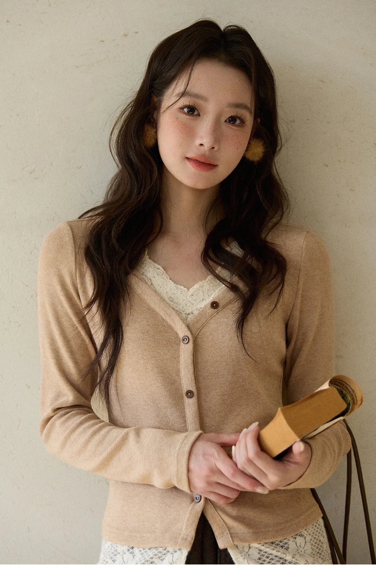 Mishow V-Neck Lace Trim Knit Top MXE86Z2673