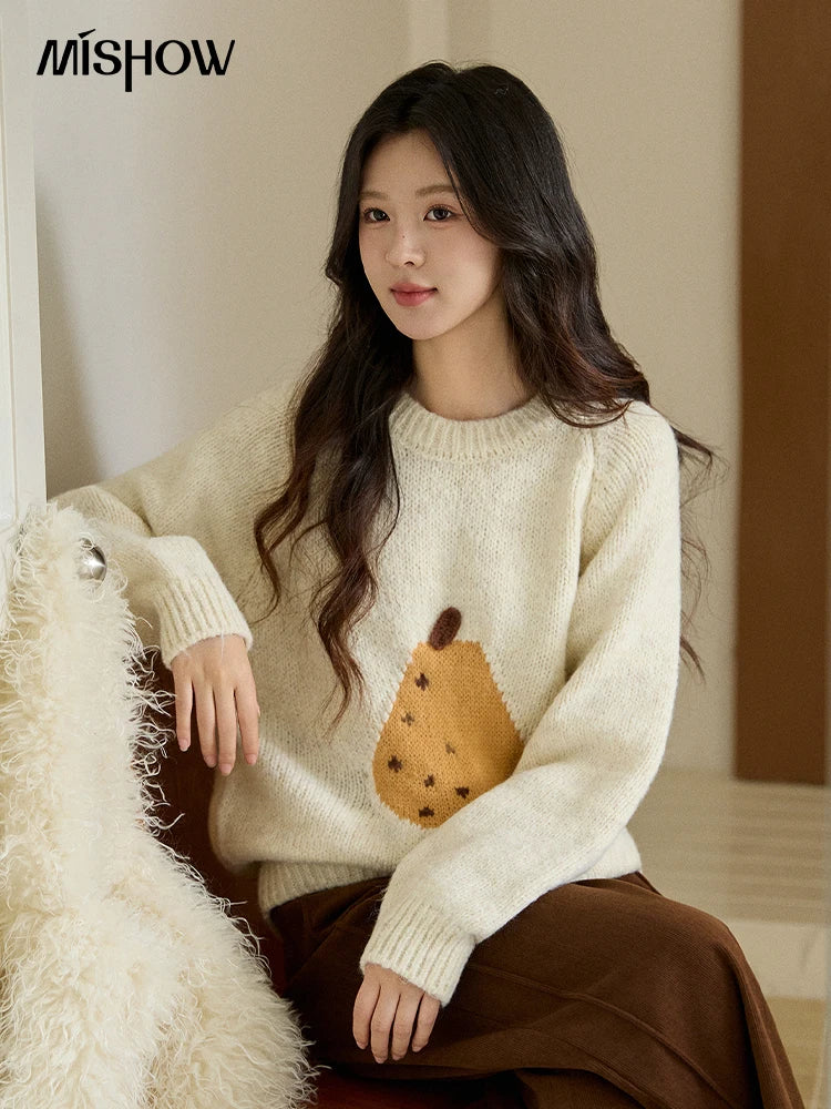 Mishow Pear Pattern Jacquard Crew Neck Pullover MXE94Z2959