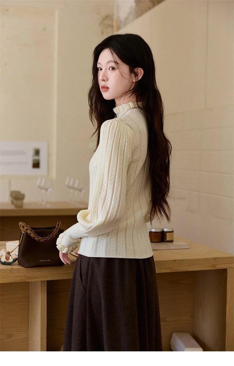 Mishow Half Turtleneck Ruffle Lantern Sleeve Top MXE93Z2810