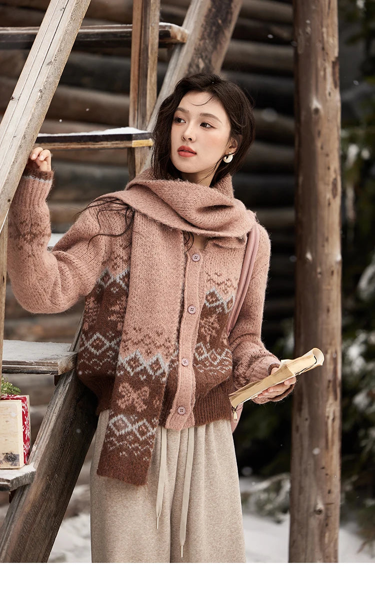 Mishow Fair Isle Christmas Turn-Down Collar Cardigan MXD58Z1036