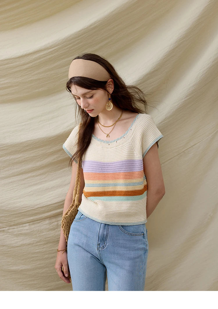 Mishow Striped Round Neck Slim Knit Pullover MXE31Z1222