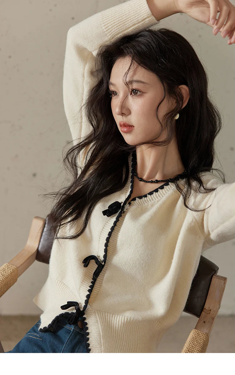 Mishow V-Neck Bow Detail French Cardigan MXD34Z0938