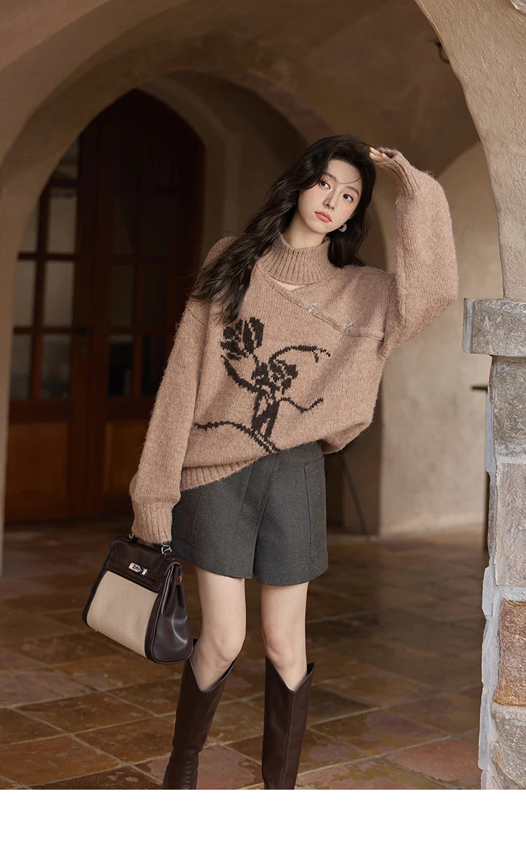 Mishow Chinese Hollow Out Floral Lantern Sleeve Sweater MXD36Z0888