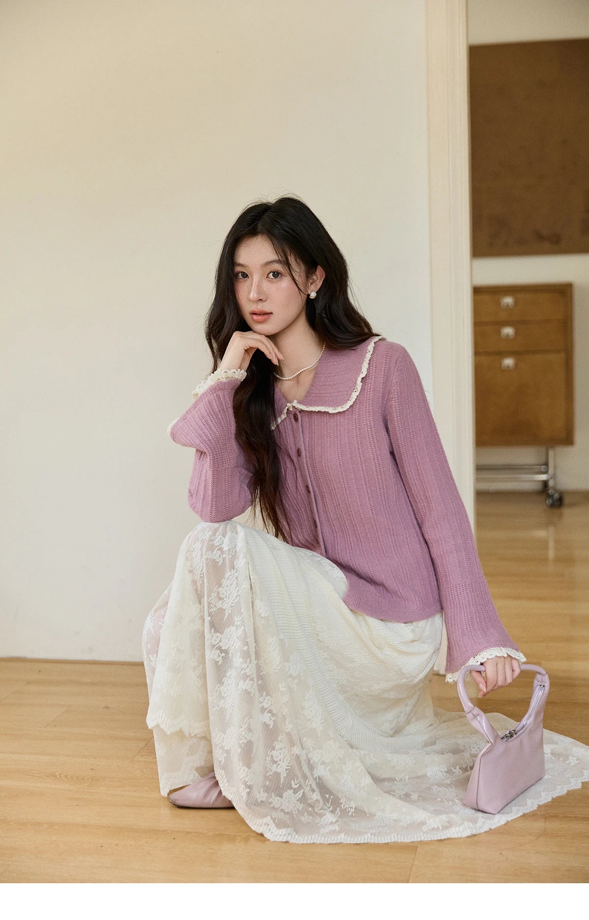 Mishow Lilac Peter Pan Collar Flare Sleeve Cardigan MXF11Z2994
