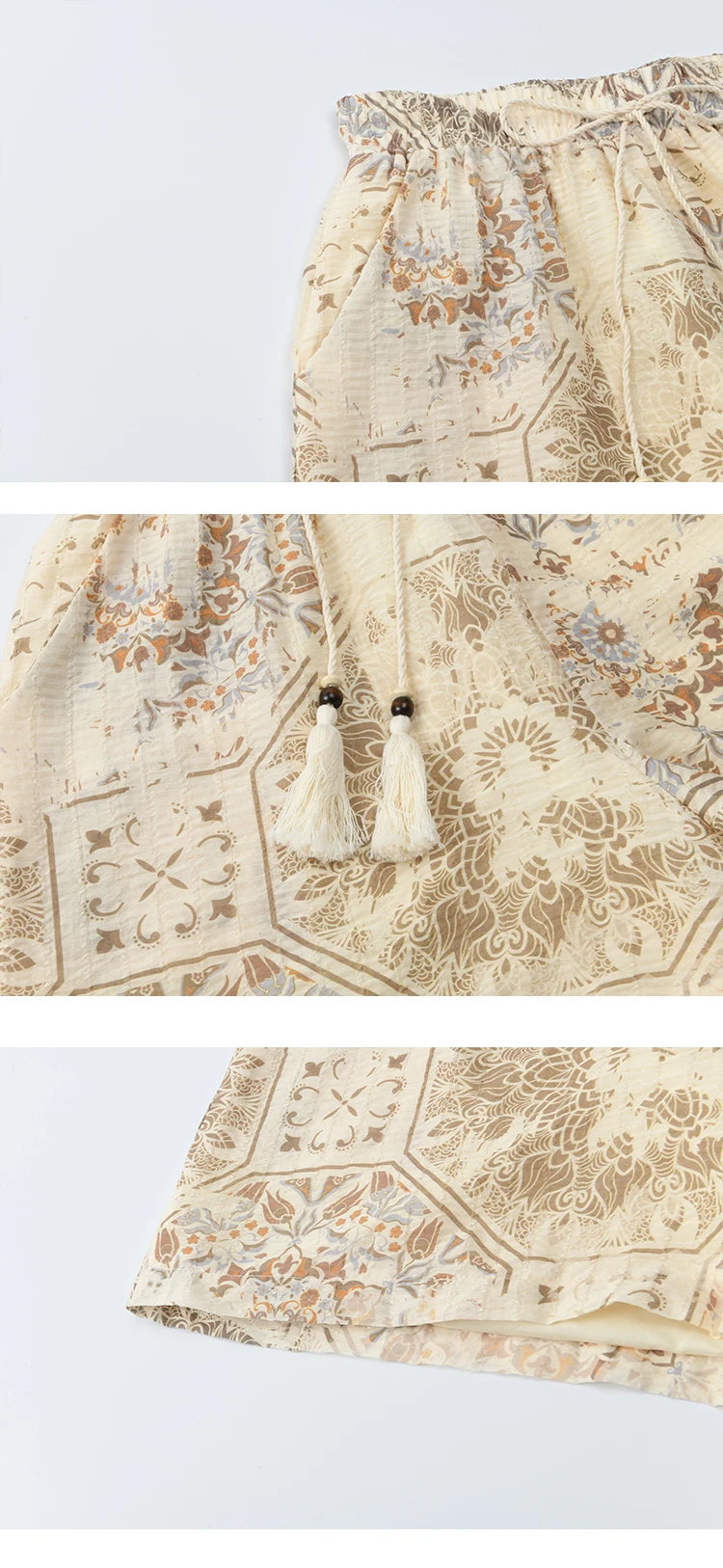 Mishow Bohemian Print Top & Beaded Tassel Drawstring Shorts Set MXE39T0723