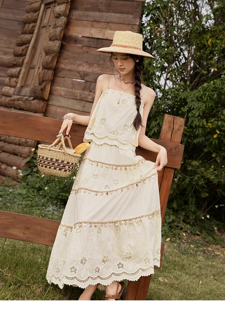 Mishow Bohemian Sleeveless Embroidery Top & Long Skirt Set MXE34T0568