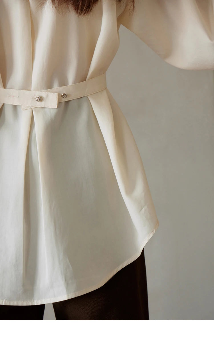 MISHOW Casual Loose Shirt Embroidery Hollowed Out Turn-Down Collar MXC41C0077