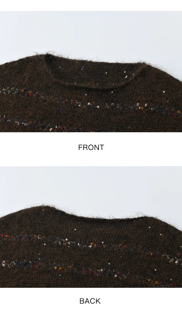 Mishow Brown Chrysanthemum Yarn Round Neck Sweater MXE47Z2574