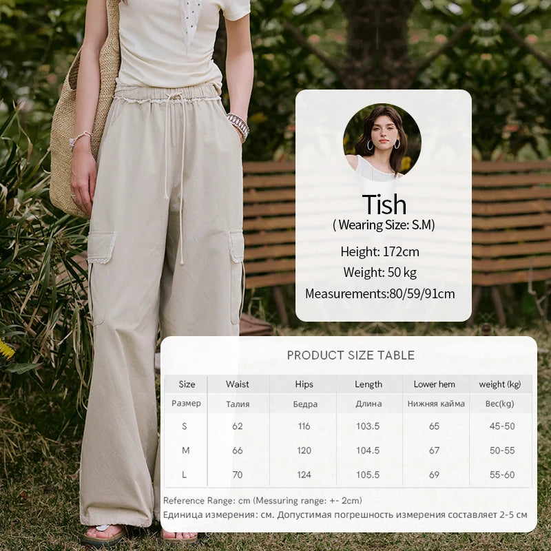 MISHOW Apricot Cargo Pants Lace Patchwork Drawstring Elastic MXE33K0935