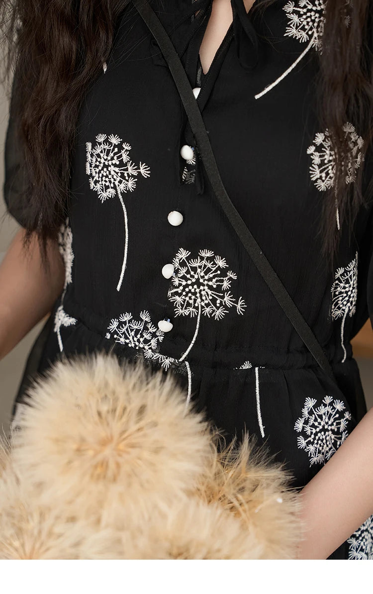 Mishow Taraxacum Black Embroidered Lace-Up Dress MXC39L1567