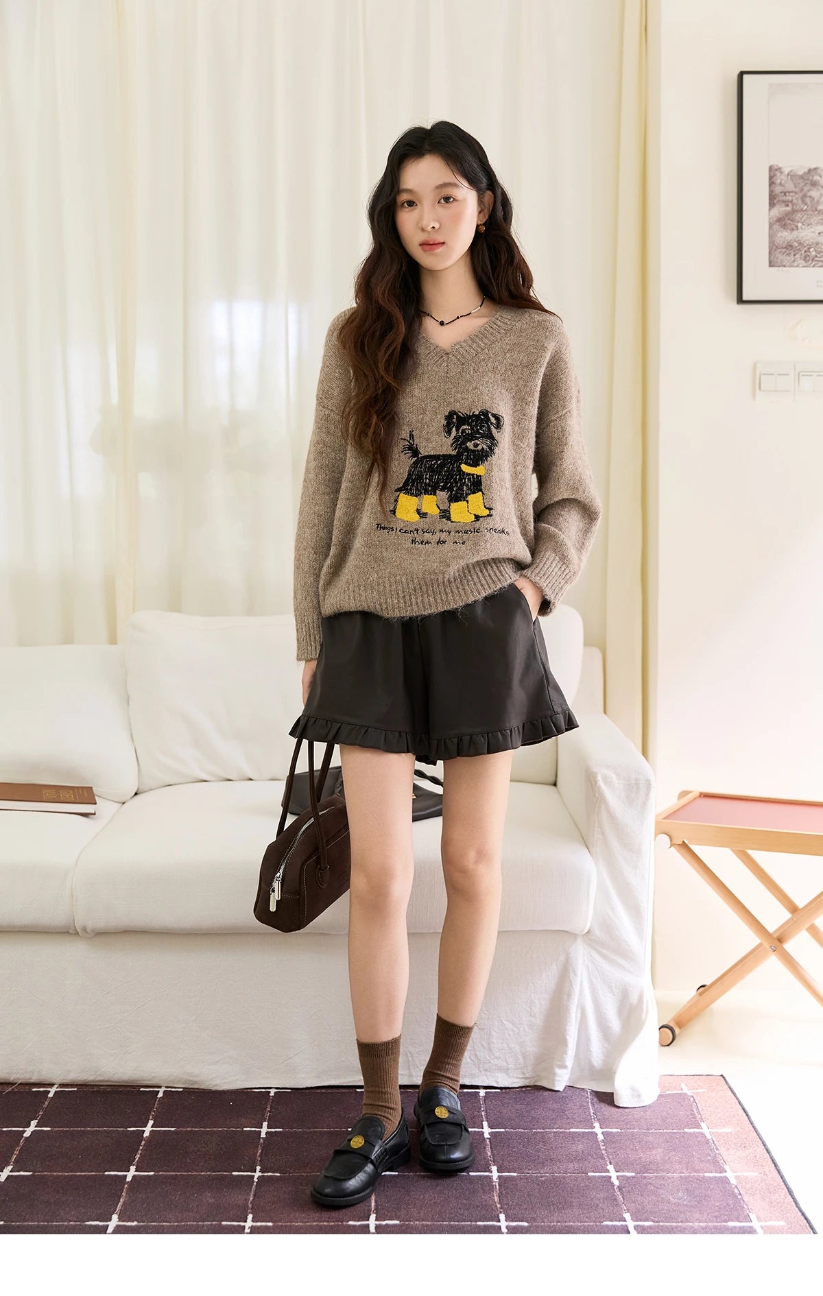 Mishow Puppy Embroidery V-Neck Loose Pullover MXE48Z2570