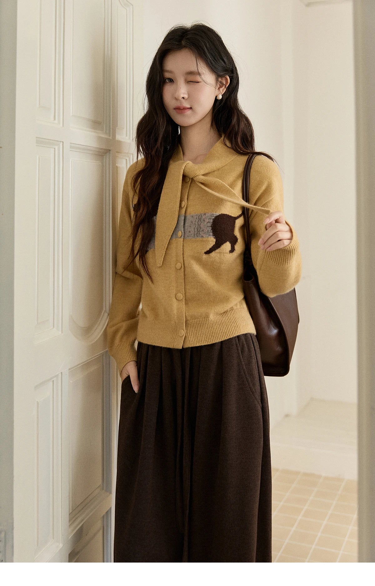 Mishow Pink Dachshund Pattern Bow Collar Cardigan MXE94Z2997