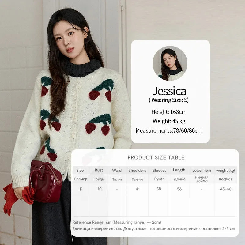 Mishow Cherry Jacquard Flecked Drop Shoulder Cardigan MXE91Z2837