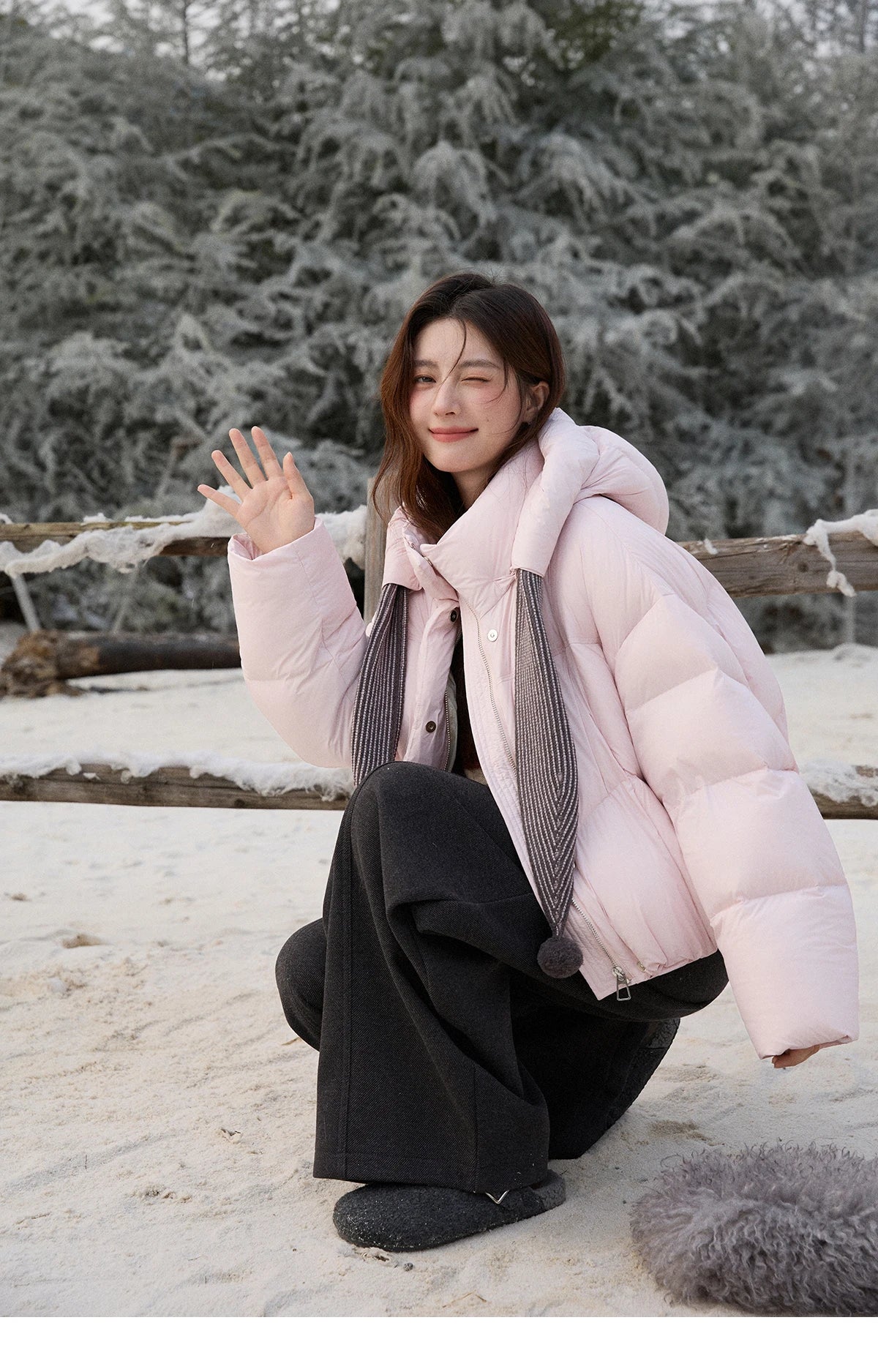 Mishow Pom-Pom Hooded Sweet Down Jacket MXE92Y0088