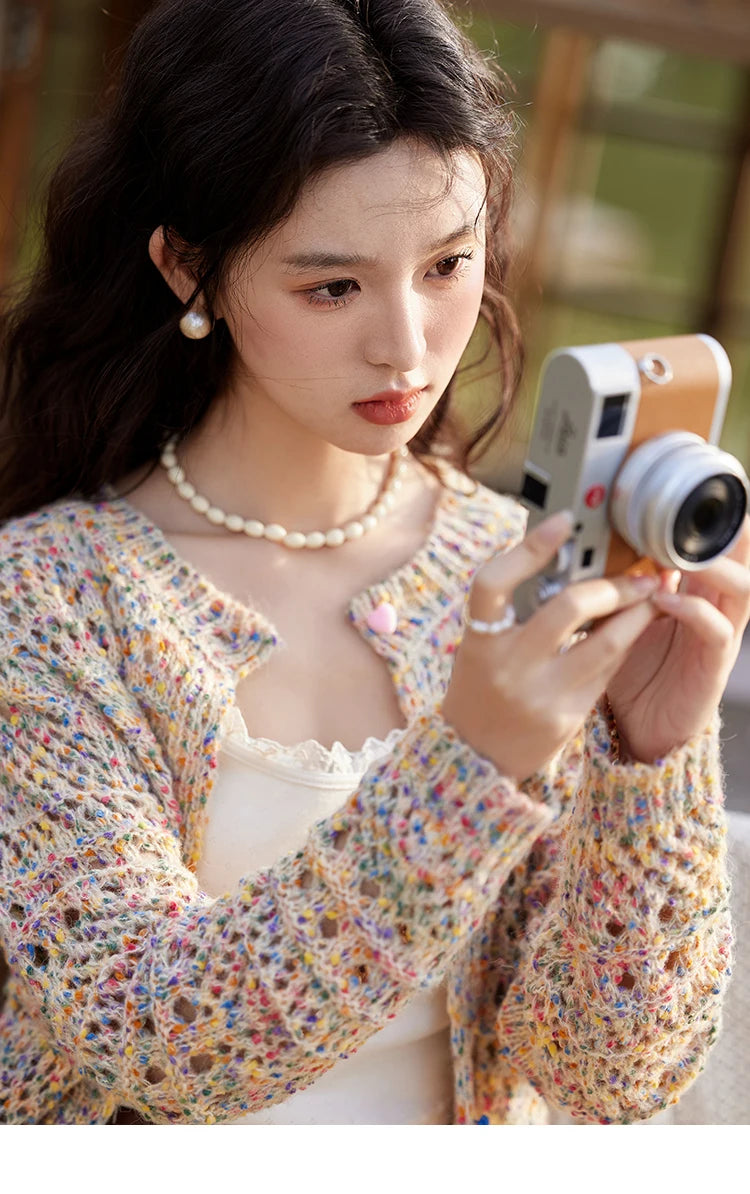 Mishow Rainbow Button Hollow Knit Cardigan MXE13Z1110