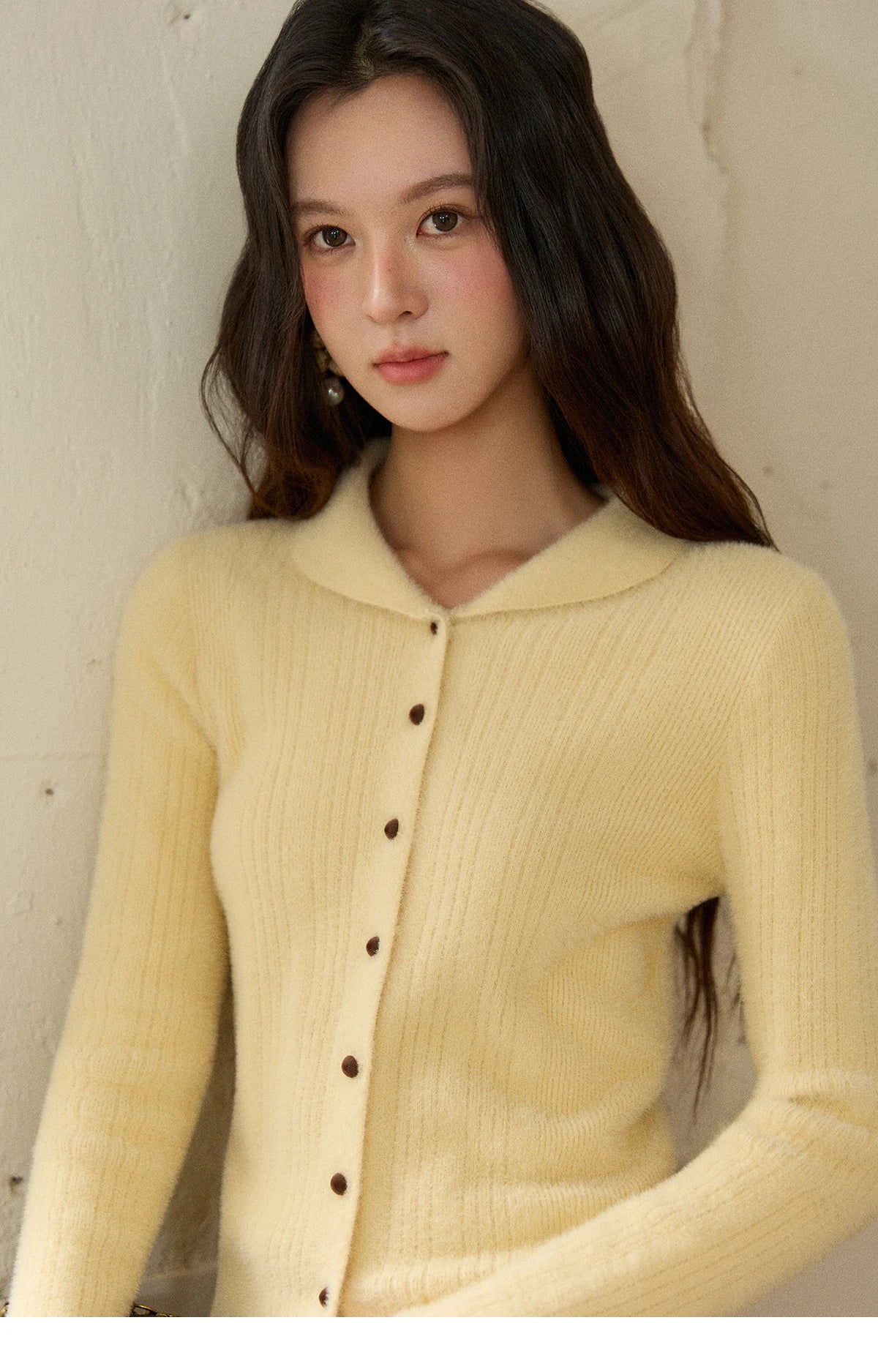 Mishow Yellow Imitation Mink Fur Turn-Down Cardigan MXE89Z2671