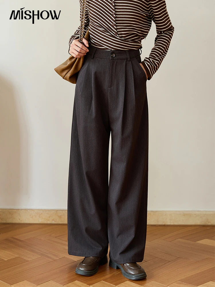 MISHOW Solid Wide-Leg Pants High-Waisted Loose Pockets MXE46K1090