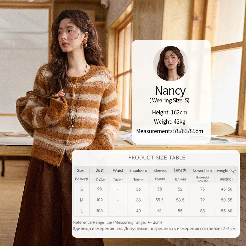 Mishow Retro Striped Round Neck Wool Cardigan MXE87Z2723