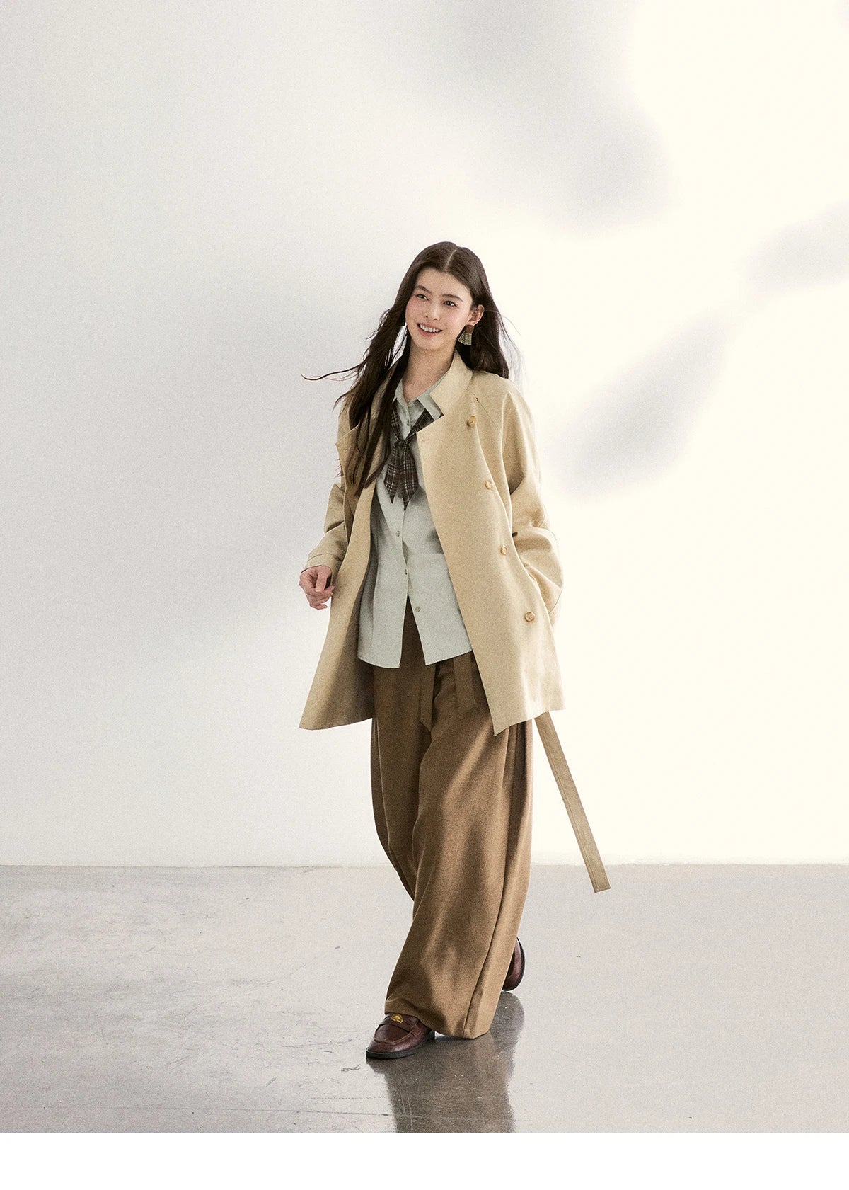 MISHOW Casual Loose Shirt with Plaid Scarf Lapel Top MXF108C0815