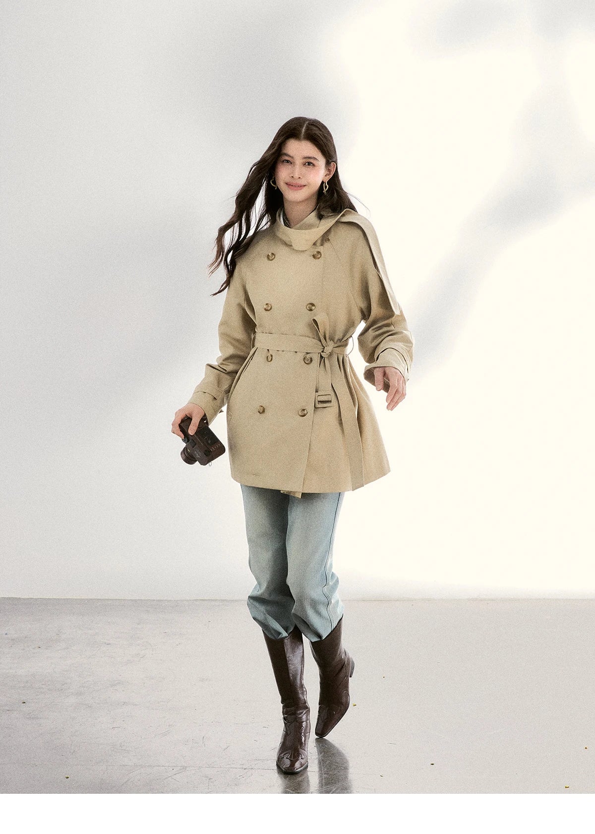 Mishow Double-Breasted Belted Mid-Length Trench MXF11W1031