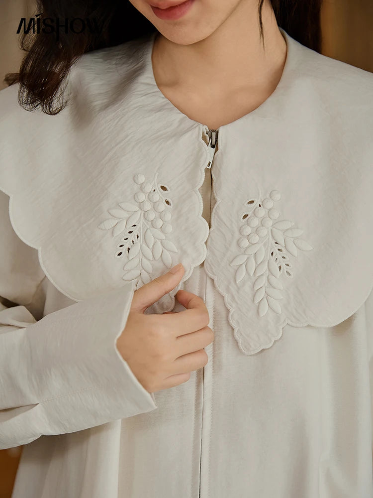 MISHOW Wheat Sprout Embroidery Coat Doll Collar Hem Folded Zipper MXE45W0860
